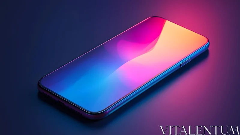 Modern smartphone with vibrant gradient screen in neon lighting.