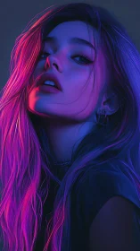 Neon-lit portrait of a dreamy night rebel in soft focus.