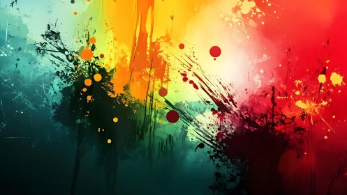 Vibrant abstract paint splatter artwork in bold modern style.