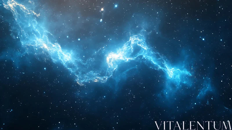 Electric blue nebula stream across deep starfield sky.