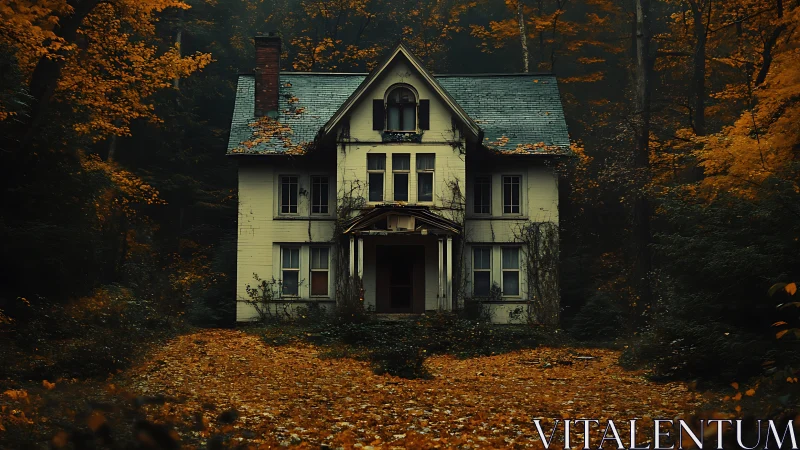 Quiet autumn manor wrapped in golden woodland mystery.