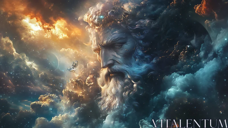 Cosmic deity portrait emerges from nebular cloud formations