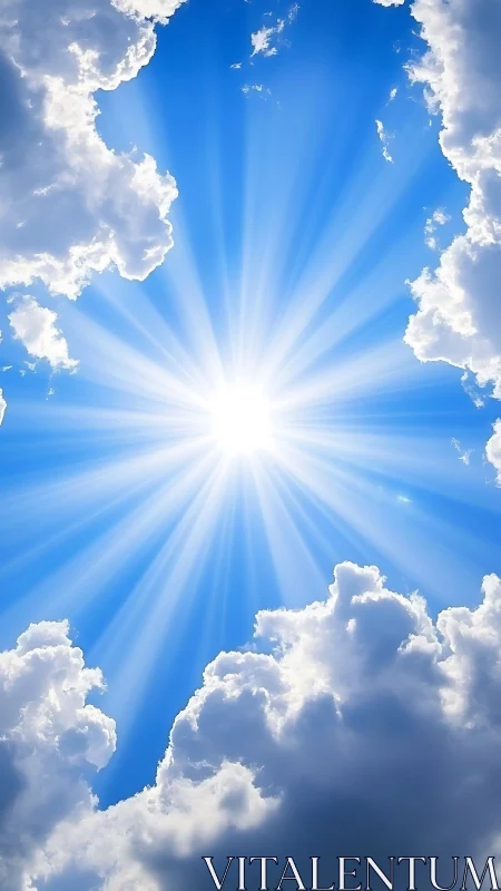 Radiant sunlight streaming through soft, welcoming clouds.