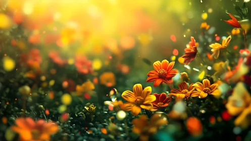 Golden Hour Garden: Vibrant Blooms in Warm Light.