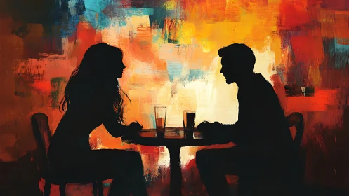 Silhouetted Dialogue: Expressive Abstract Intimacy.