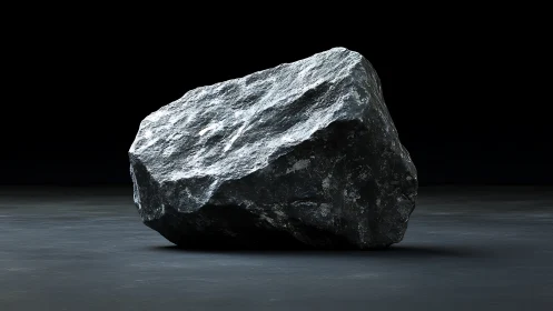 Solid stone presence rests quietly in a darkened studio