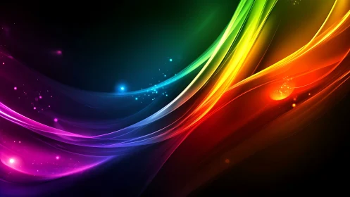 Multicolored light streaks curve across a dark gradient background