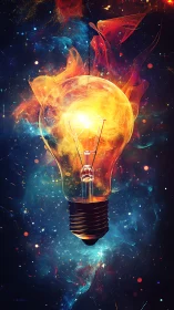 Incandescent light bulb ignites vibrant cosmic nebula glow