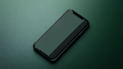 Black Smartphone on Green Surface: Minimalist Product Photography.