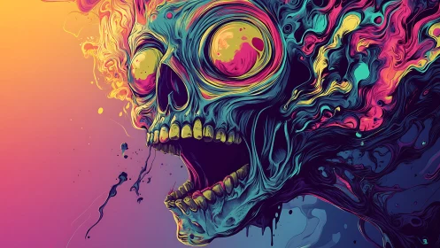 Chromatic vortex skull with fluid spectral extrusion dynamics.