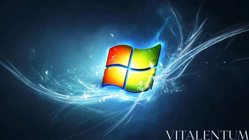 Multicolored window emblem with luminous energy arcs.