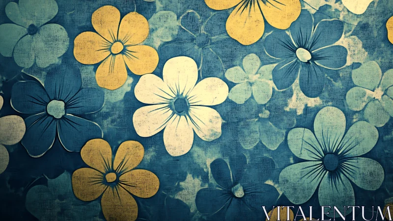 Vintage floral composition with dimensional blooms against deep teal.