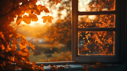 Autumn sun drifts through a leaf-kissed memory window.