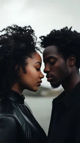 Two Figures in Profile, Intimate Moment Against Overcast Sky