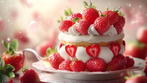 Multi-Tiered Strawberry Shortcake with Fresh Berries and Cream