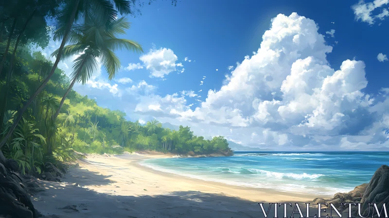 Tropical Coastal Paradise: Digital Rendering of Idealized Beachscape.