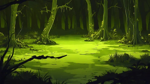 Luminescent Swamp Where Ancient Trees Guard Glowing Waters