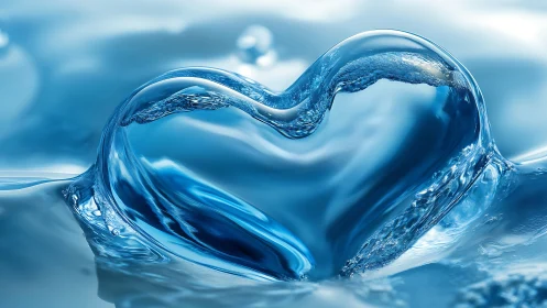 Water Drop Forms Heart Shape in Blue Liquid Motion.