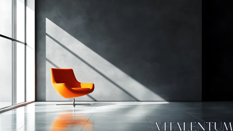 Modern Red-Orange Chair in Minimalist Light-Filled Space.