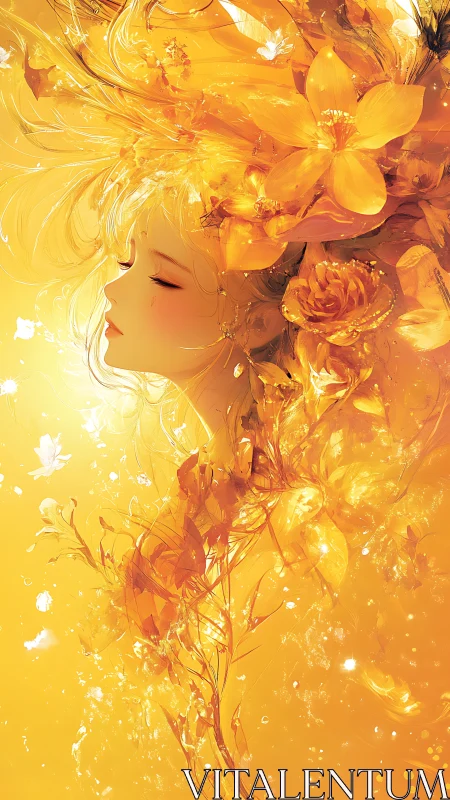 Radiant floral portrait merges profile silhouette with luminous petals