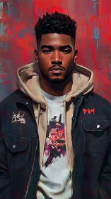 Urban portrait of young man rendered in stylized digital paint