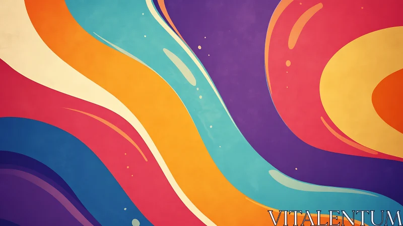 Abstract chromatic waves curve across a vibrant retro field