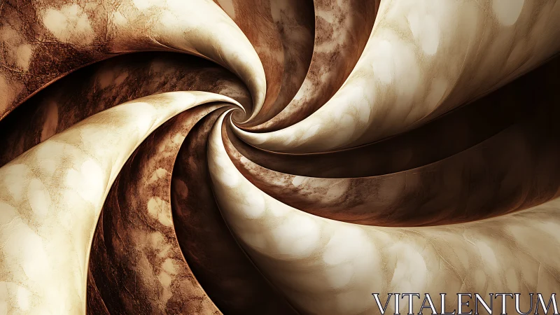 Spiral torsion pattern with layered, textured ochre fabric surfaces