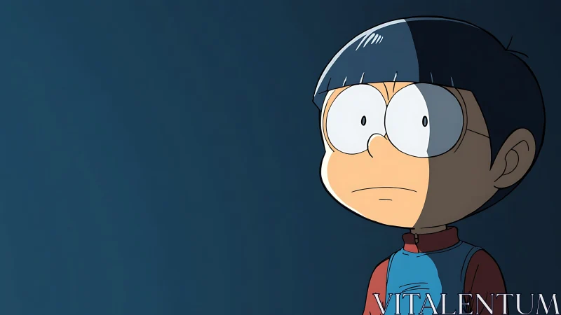 Wide-eyed midnight pause under a single sliver of light.