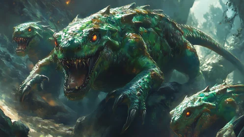 Emerald jungle beasts surge forward with fierce, untamed energy