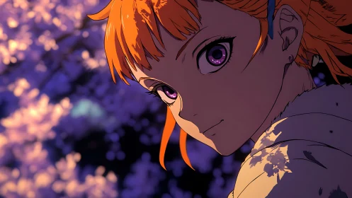 Twilight stroll with a bright-eyed anime friend in bloom.