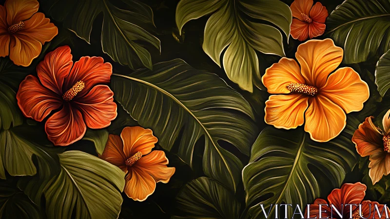 Tropical Bloom Symphony on Dark Canvas.