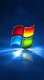 Shimmering window emblem floating over glowing blue light.