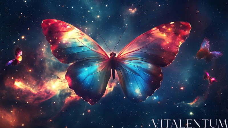 Cosmic butterfly rendering overlays nebula forms in space