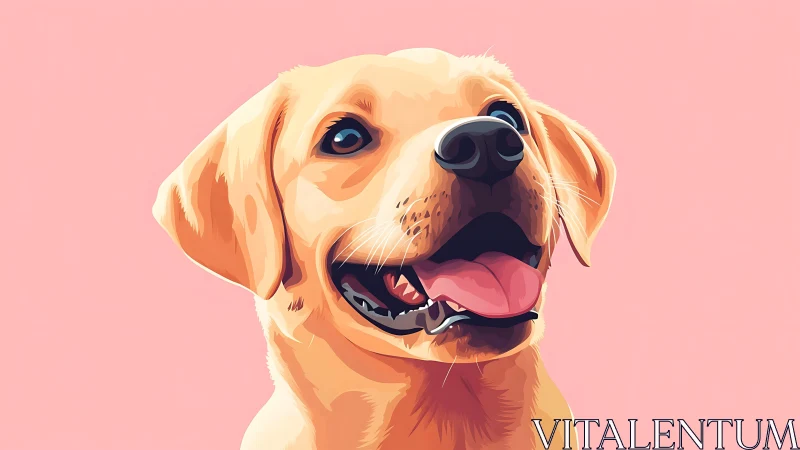 Yellow dog portrait against flat pink background illustration.
