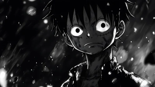 High-contrast anime portrait with intense chiaroscuro lighting.