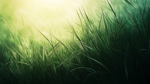 Sunlit green grasses glow under soft morning backlight.