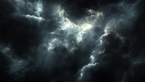 Dark deep space nebula with glowing cloudy star field