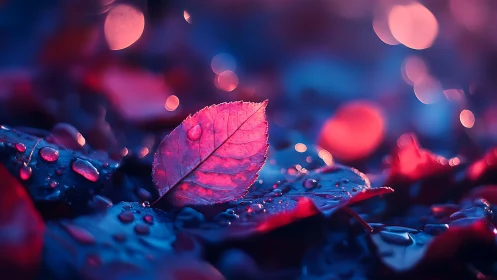 Single wet leaf is isolated in shallow depth of field