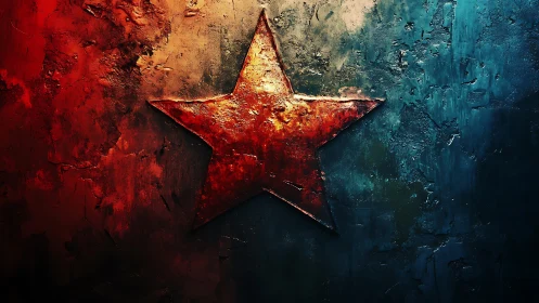 Textured red star dominates distressed tricolor metal field