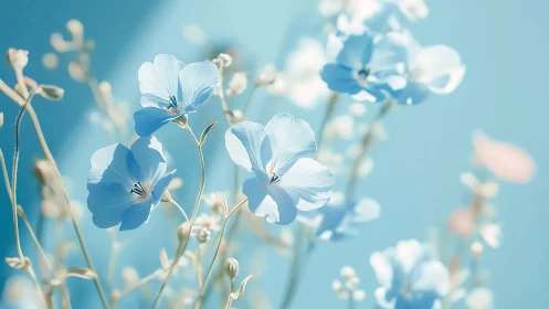 Delicate Blue Flowers Kissed by Sunlight.