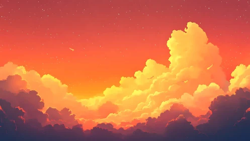 Sunset-built cloud kingdoms rise as tiny stars awaken above