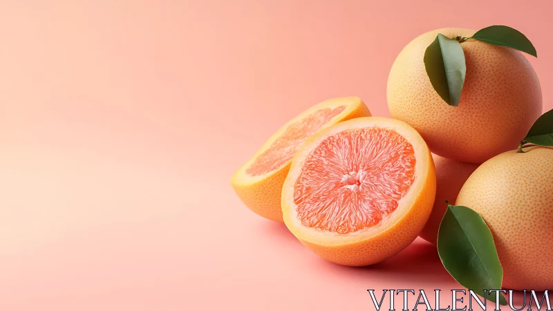 Fresh grapefruit halves glow on soft pastel background.