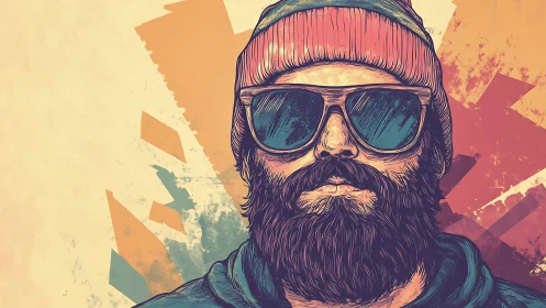 Vector-rendered bearded portrait with geometric chromatic shards.