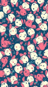 Seamless pattern of stylized pig faces on dark background.