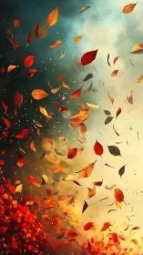 Falling Autumn Leaves Against Gradient Sky