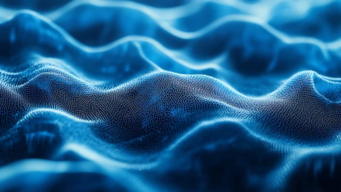 Glowing blue digital mesh waves flow across a dynamic surface