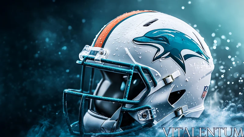 Stormlit football helmet gleams with ocean-slick intensity.