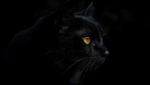 Obsidian Gaze: Feline Silhouette With Gleaming Topaz Eyes.