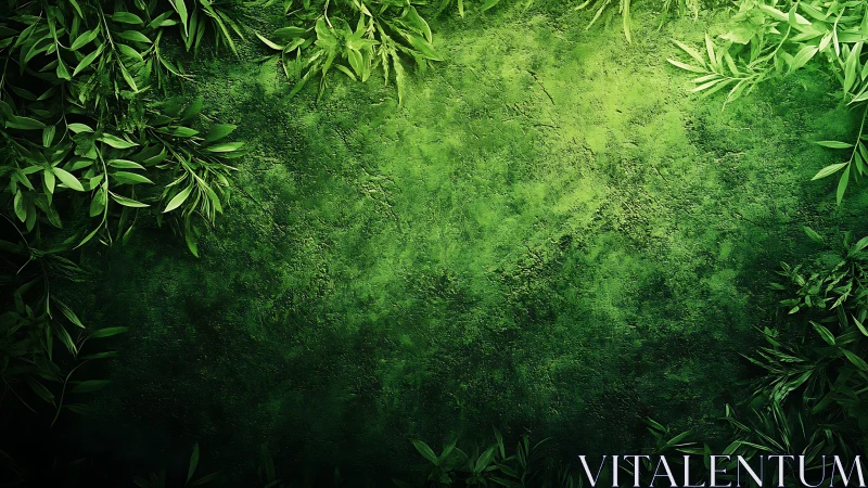 Hidden garden frame of lush leaves and soft mossy green.