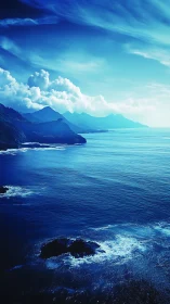 High-contrast coastal panorama with layered blue atmospheric depth